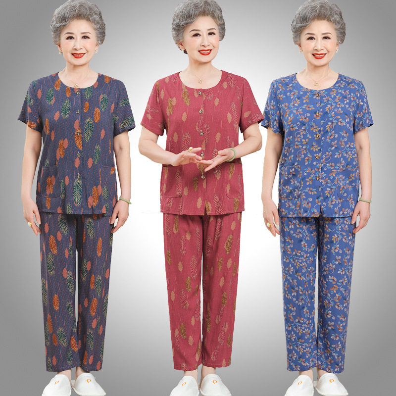 中老年女装短袖长裤棉绸
