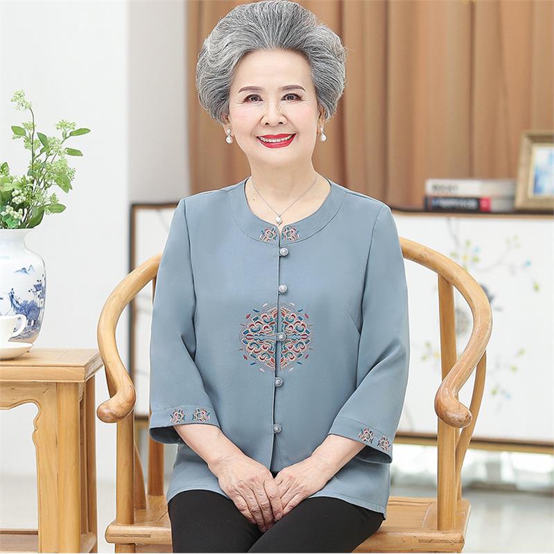 春装薄款七分袖衬衫中老