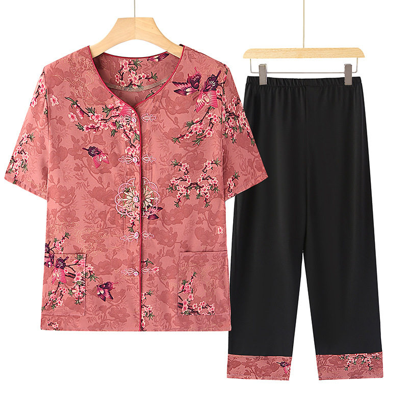 老年人夏装两件套女妈妈