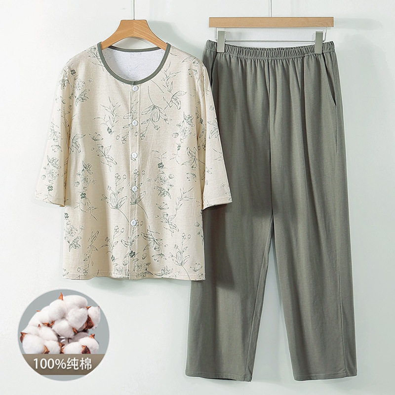 中老年女全棉家居服夏季