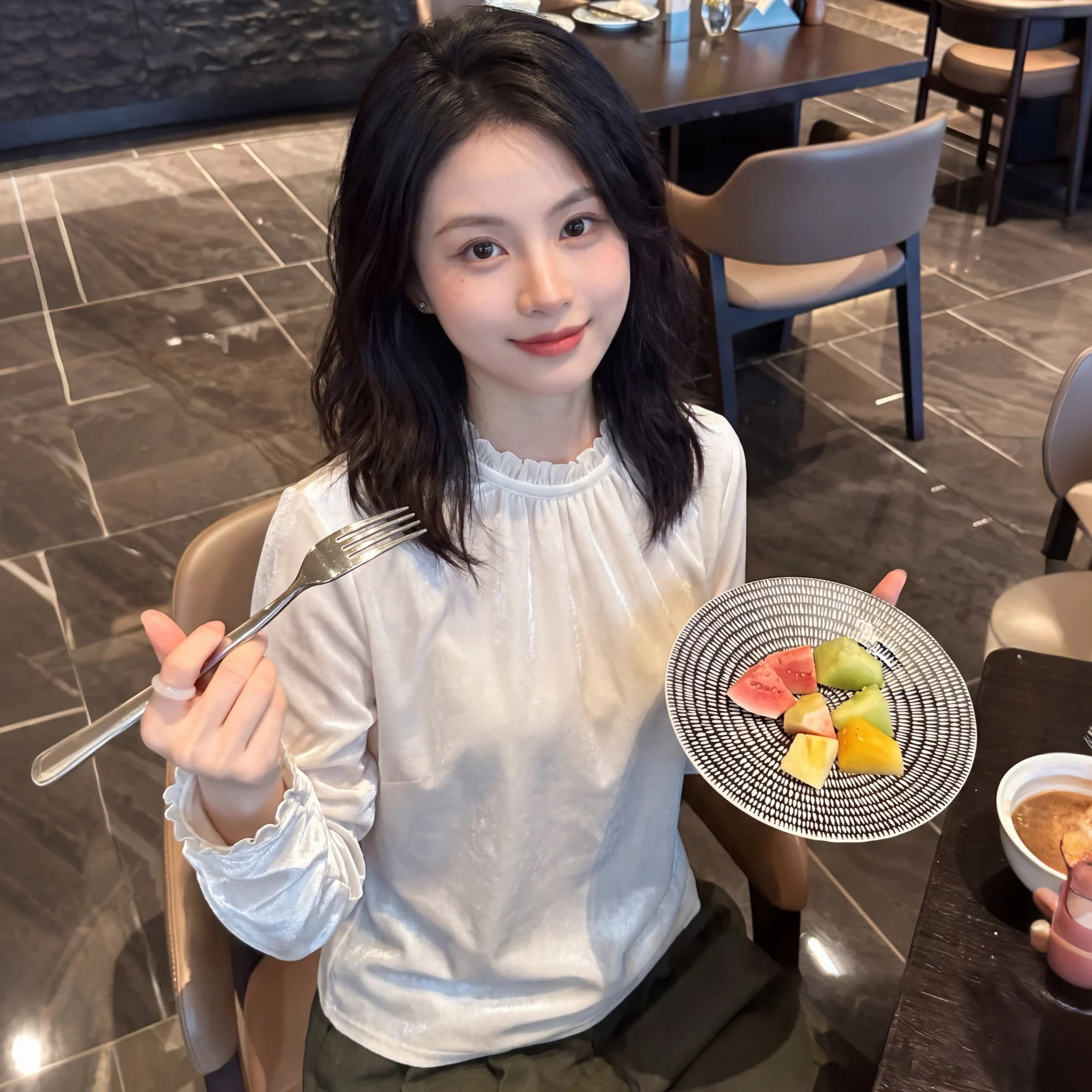 新中式桑蚕丝丝绒气质圆领长袖上衣女木耳边简约打底衫中国风衬衫