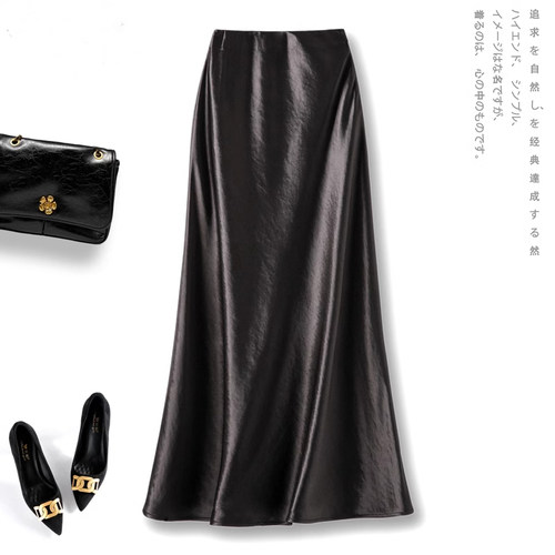 新中式国风黑色缎面半身裙女