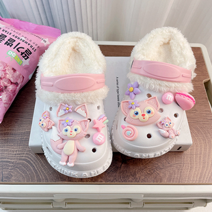 内胆加绒棉拖鞋 女童洞洞鞋 网红外穿中大童女孩冬季 2025年爆款 新款