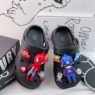 男童黑色洞洞鞋大童中童儿童夏季室内防滑男孩男款一脚蹬2026新款