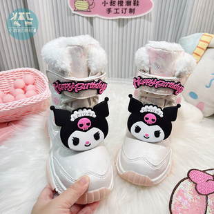 女童儿童白色雪地靴女宝女孩鞋子秋冬2025冬季新款防水防滑大棉鞋