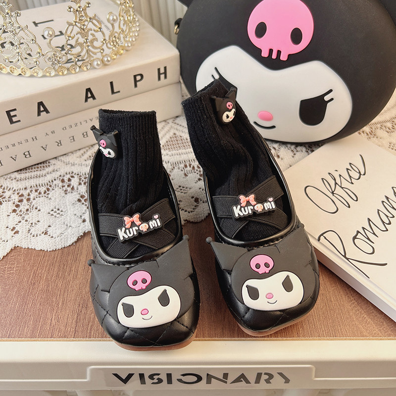 2025新款黑色奶奶鞋复古女童儿童平底方头浅口软皮软底皮鞋一脚蹬