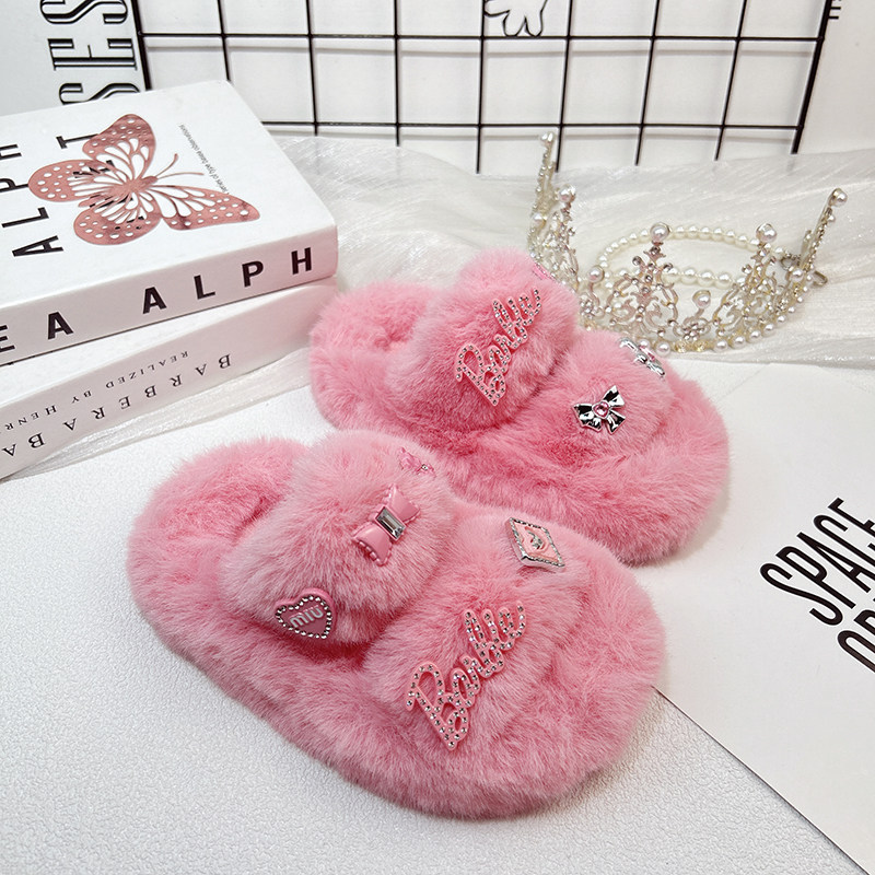 小公主粉色毛毛鞋女童儿童可爱棉拖鞋冬防滑2025年冬季新款踩屎感