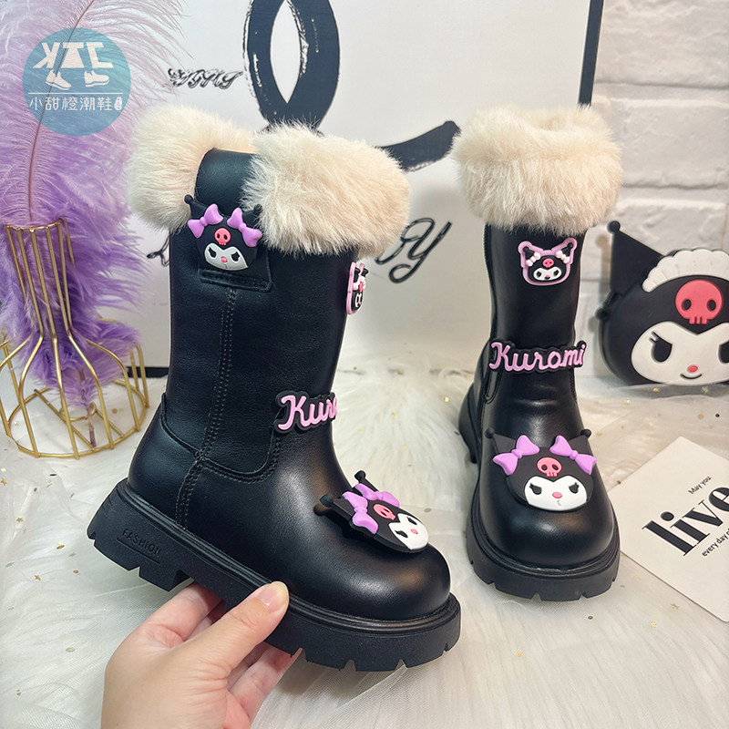 女童宝宝黑色加绒加厚长靴冬季厚底保暖长筒毛毛靴女宝宝过膝靴子