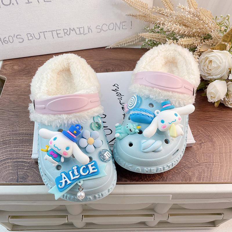 儿童洞洞鞋棉拖冬季外穿加绒拖鞋女款冬天冬款女孩防滑可拆卸网红