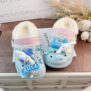 儿童洞洞鞋棉拖冬季外穿加绒拖鞋女款冬天冬款女孩防滑可拆卸网红