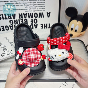 红帽猫咪洞洞鞋红色儿童女童2026年新款夏季外出外穿洋气防滑拖鞋