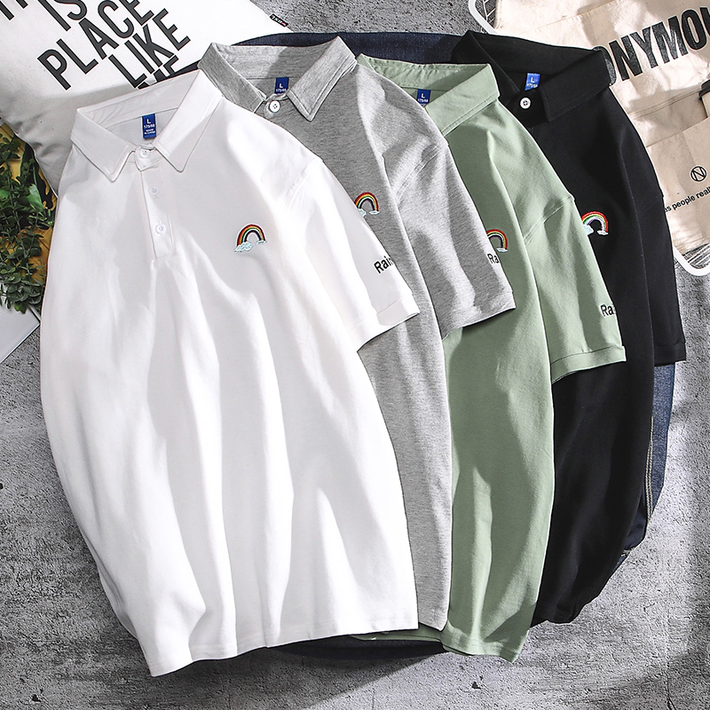 春夏短袖t恤2020新款简约绣花polo衫男潮牌休闲宽松潮流ins翻领衫