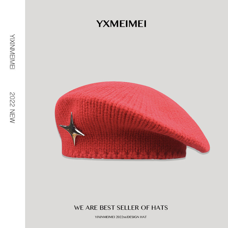 贝雷帽逛街韩版女秋冬十字星别针