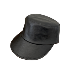 时尚博主b入黑色马术帽子女春夏皮质高颅顶骑士帽复古鸭舌报童帽