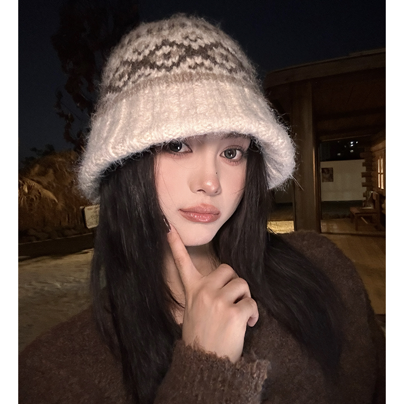 日系复古提花羊毛渔夫帽显脸小