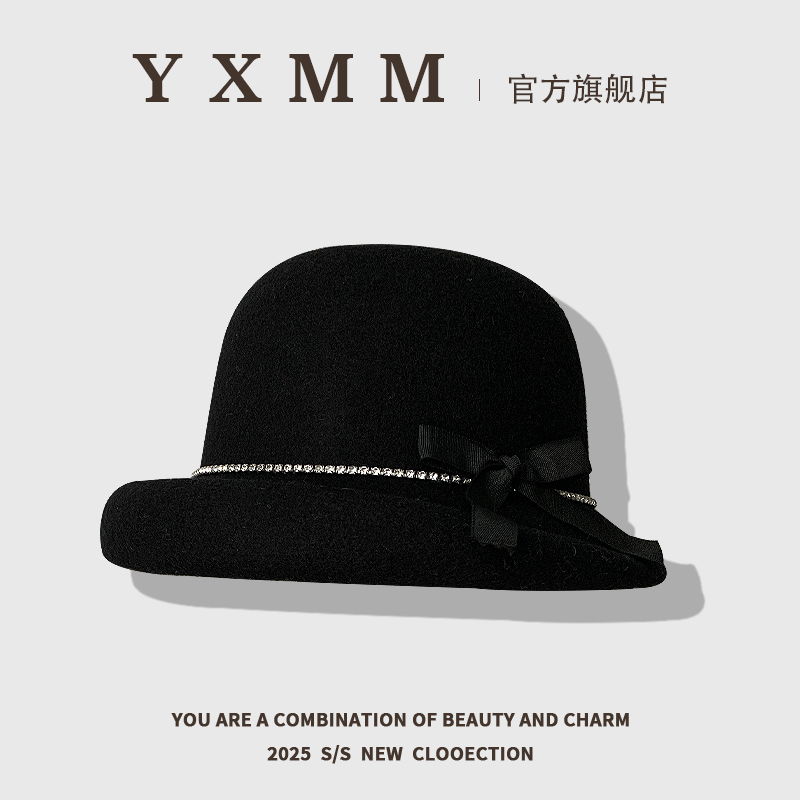 高级千金风黑色羊毛礼帽女保暖