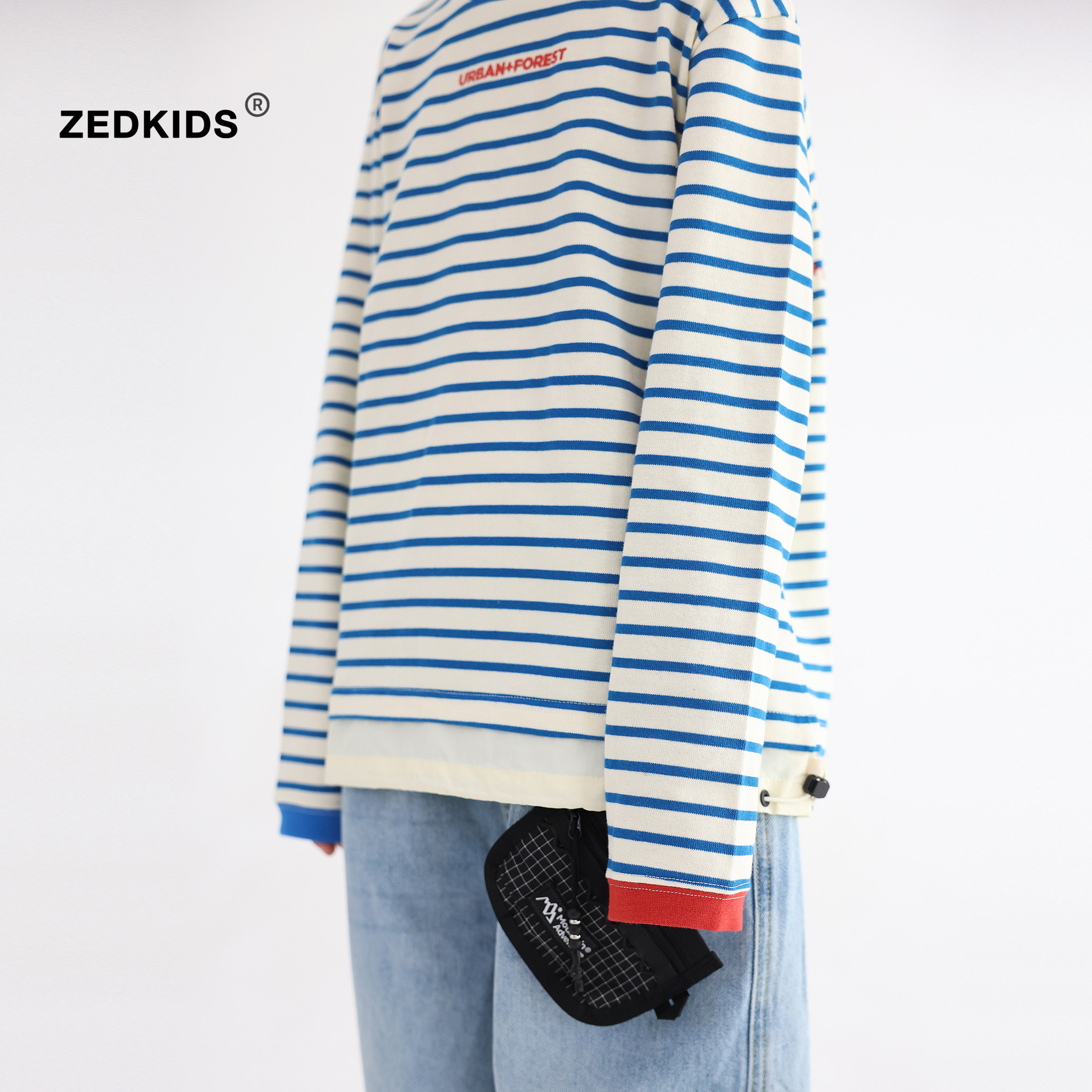 张恩朵童装儿童海魂衫条纹t恤长袖男女童春秋罗纹撞色加厚T薄卫衣