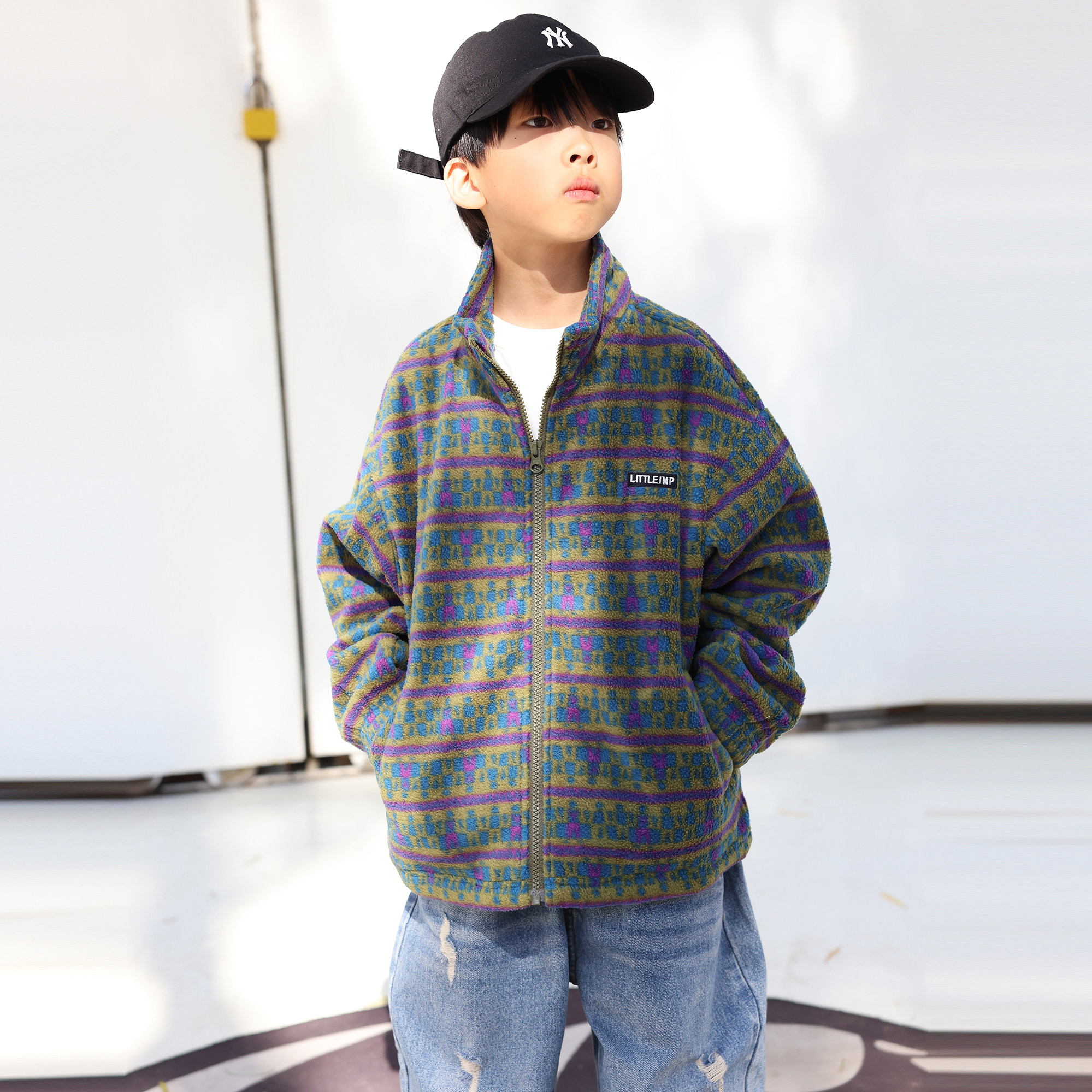 张恩朵童装【抗静电】男童美式复古立领摇粒绒外套校服羽绒服内胆