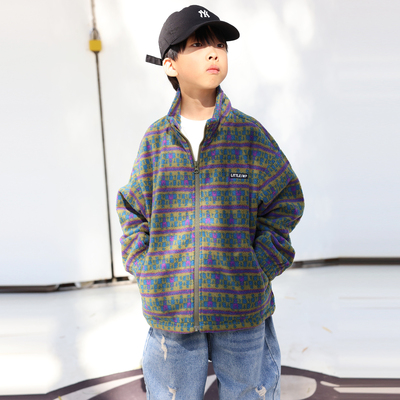 张恩朵童装【抗静电】男童美式复古立领摇粒绒外套校服羽绒服内胆