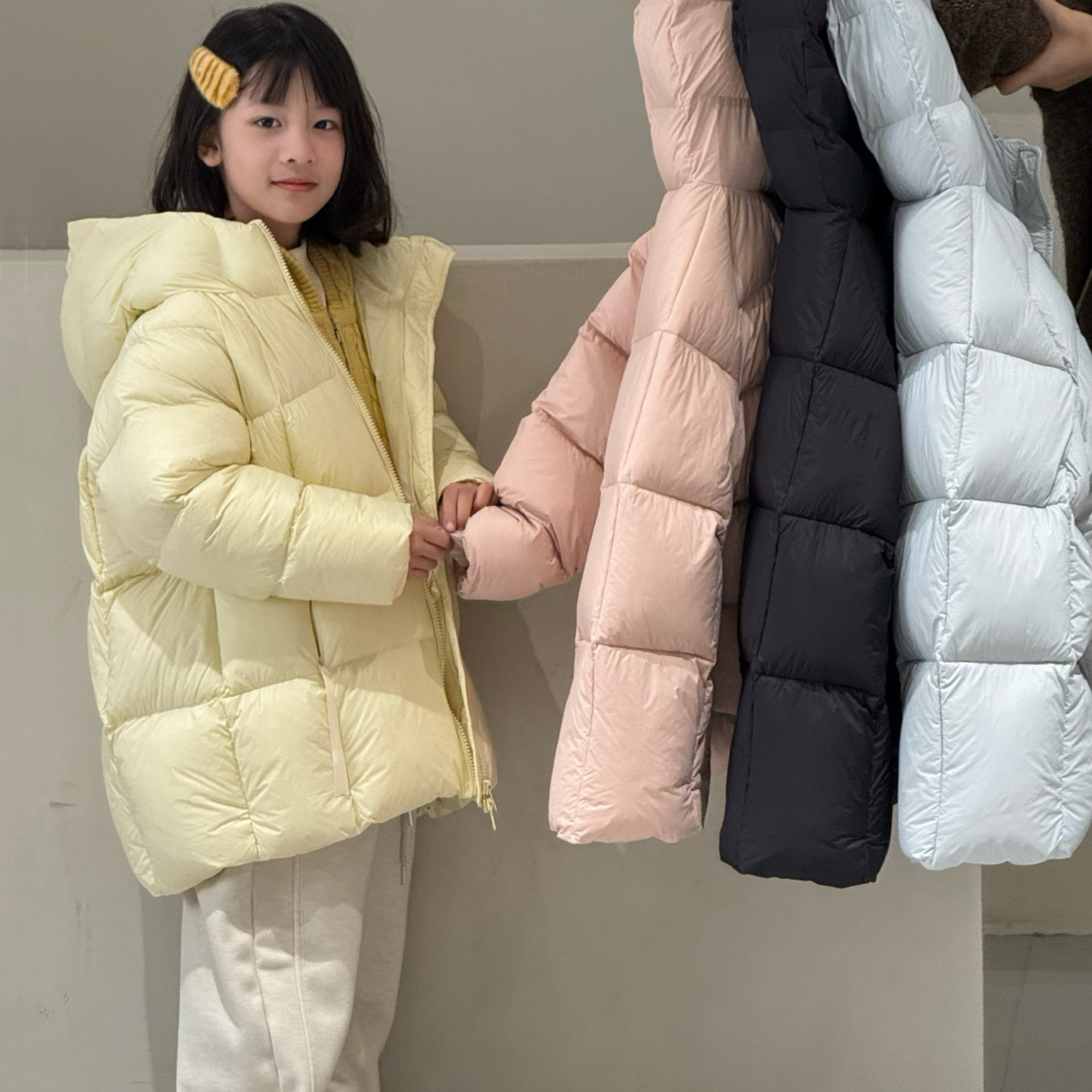 张恩朵童装【三星安心绒】女童中长款云朵泡芙豆腐块羽绒服外套