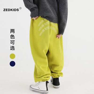 儿童加绒加厚运动裤束脚裤子