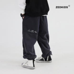 子双面绒加厚保暖休闲裤 潮酷男童超暖奥利绒裤 冬季 儿童加绒运动裤