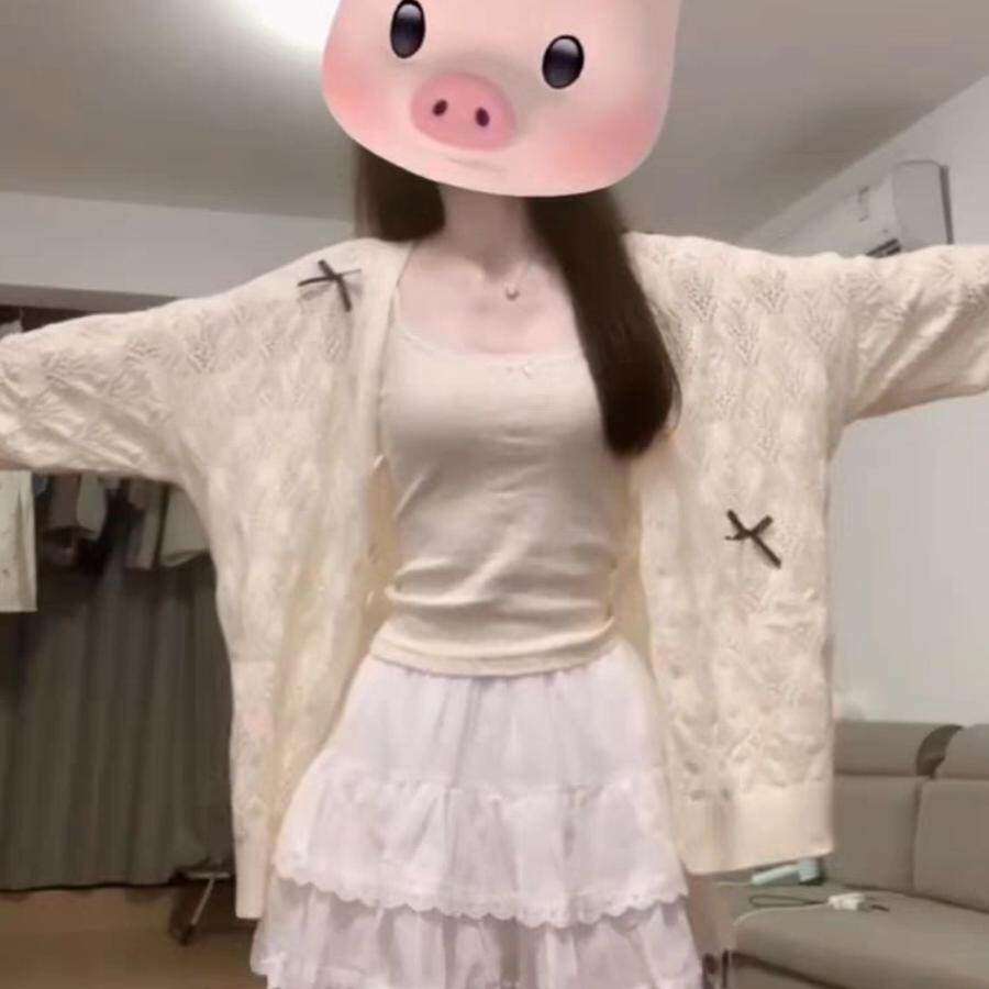 学院风少女镂空薄款外搭针织开 衫女早春新款防晒罩衫上衣披肩外