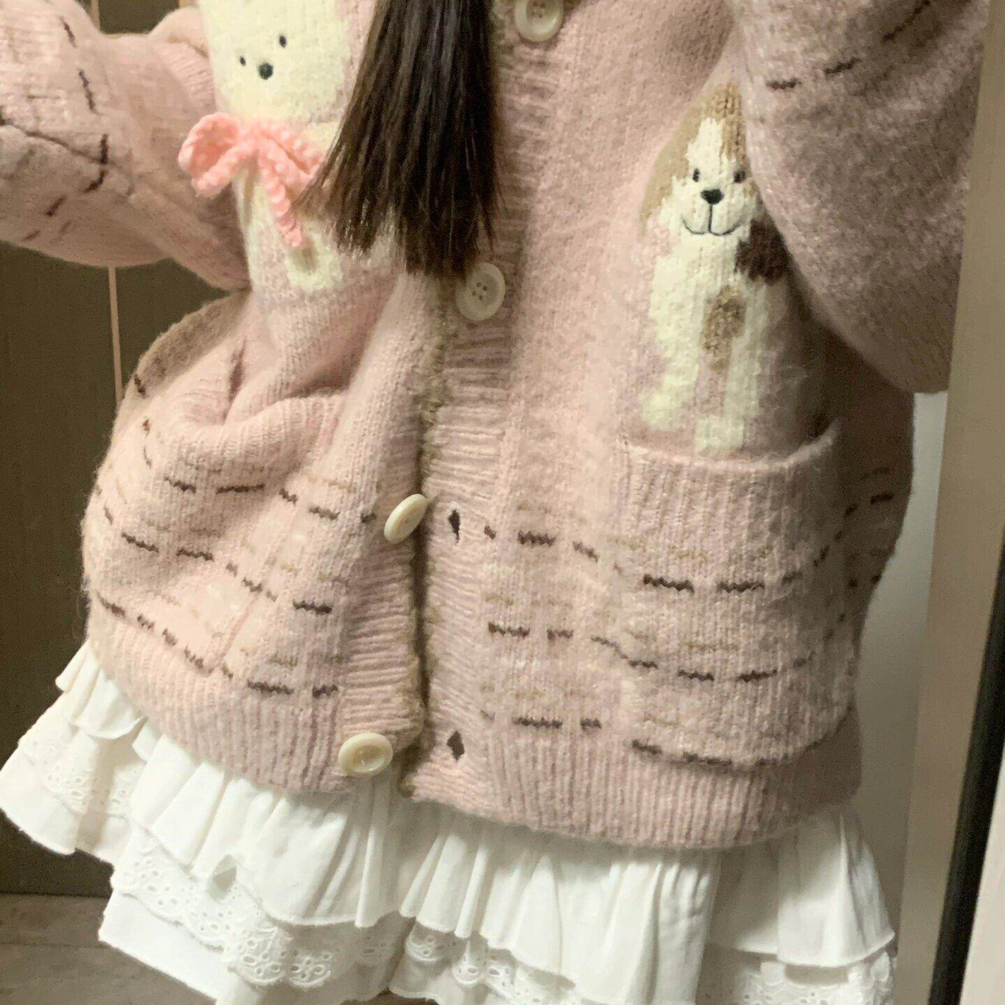 甜美可爱连帽开衫毛衣外套女春秋款学生小个子宽松慵懒短款针织衫