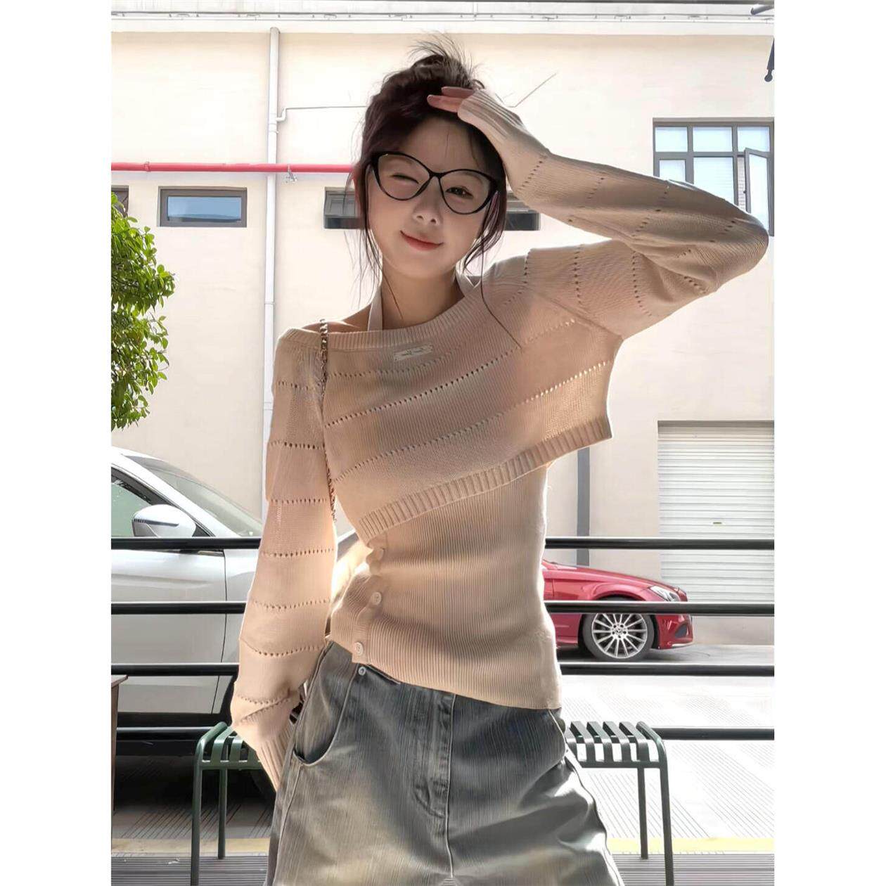 韩系chic早秋穿搭两件套