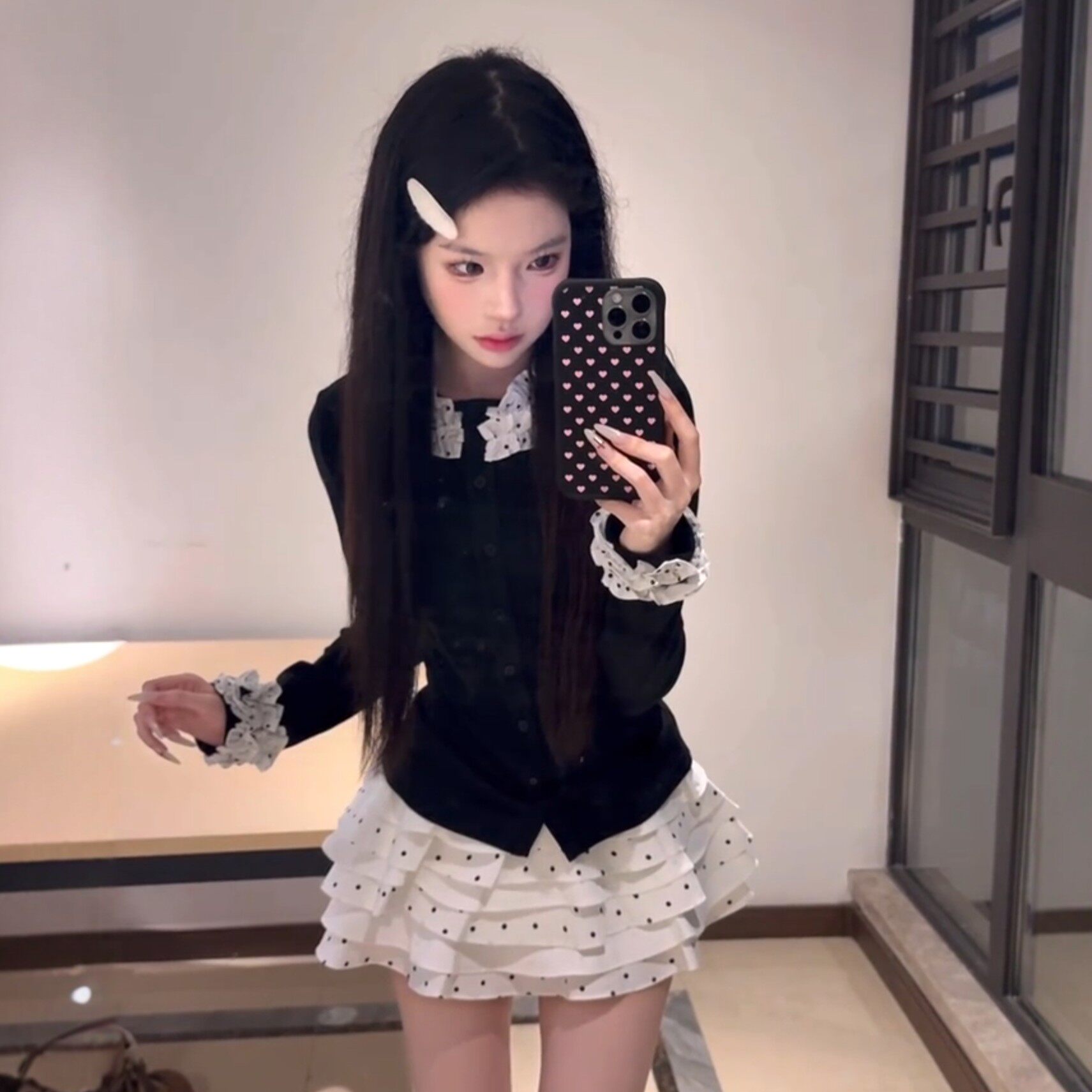 甜美波点短裙子套装女202