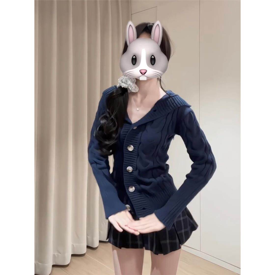 韩系学院风麻花针织开衫女秋冬高级感修身小个子短款连帽毛衣外套