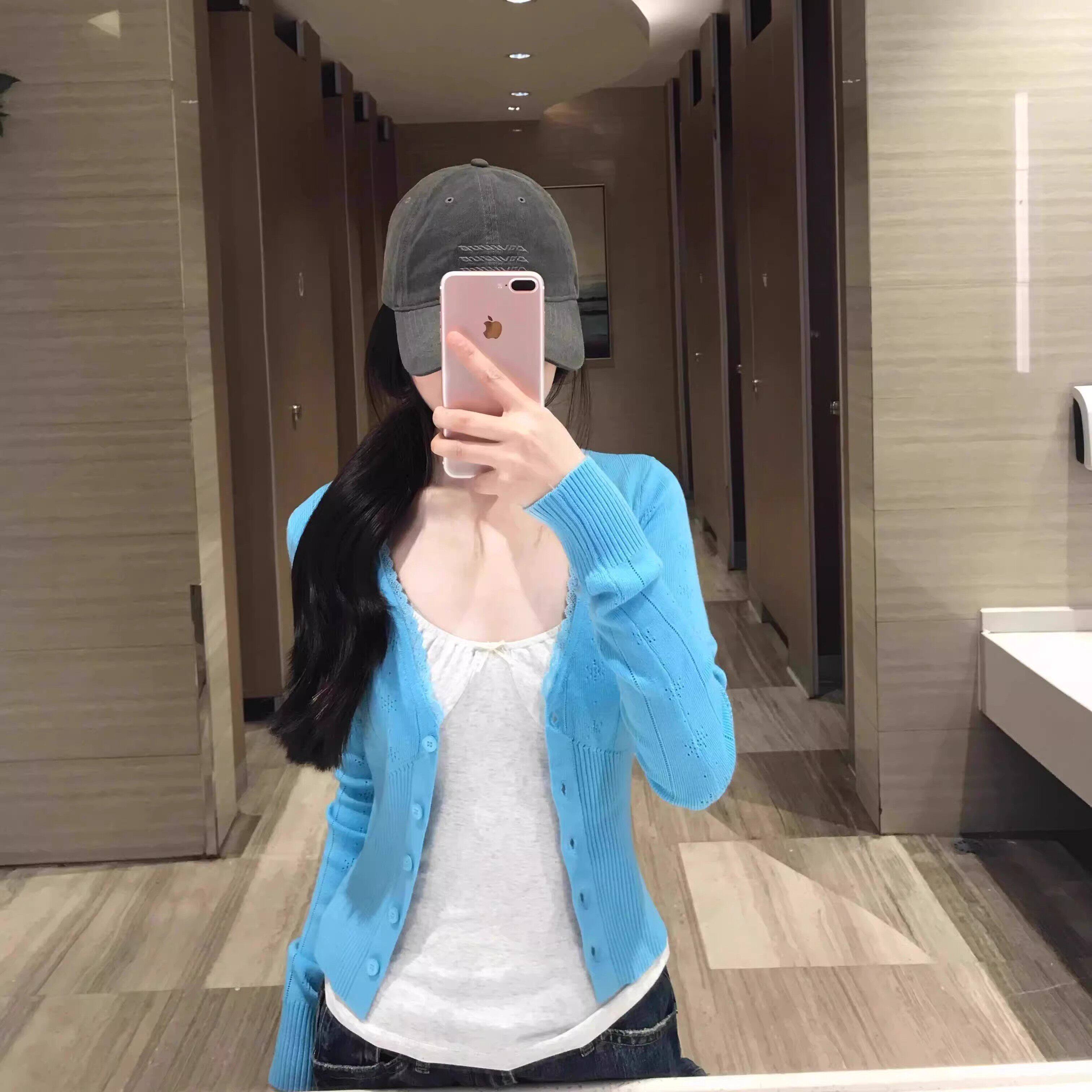 韩系慵懒感V领花边针织开衫女早秋季设计感小众修身显瘦短款上衣