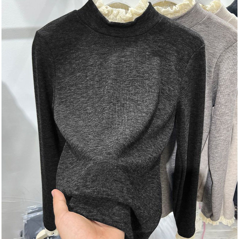 正肩德绒大码打底衫长袖T恤女纯色简约立领百搭微胖mm显瘦上衣潮