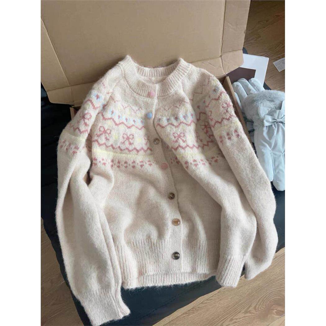 甜美高级感提花针织开衫女秋冬新款穿搭chic韩系毛衣外套内搭上衣