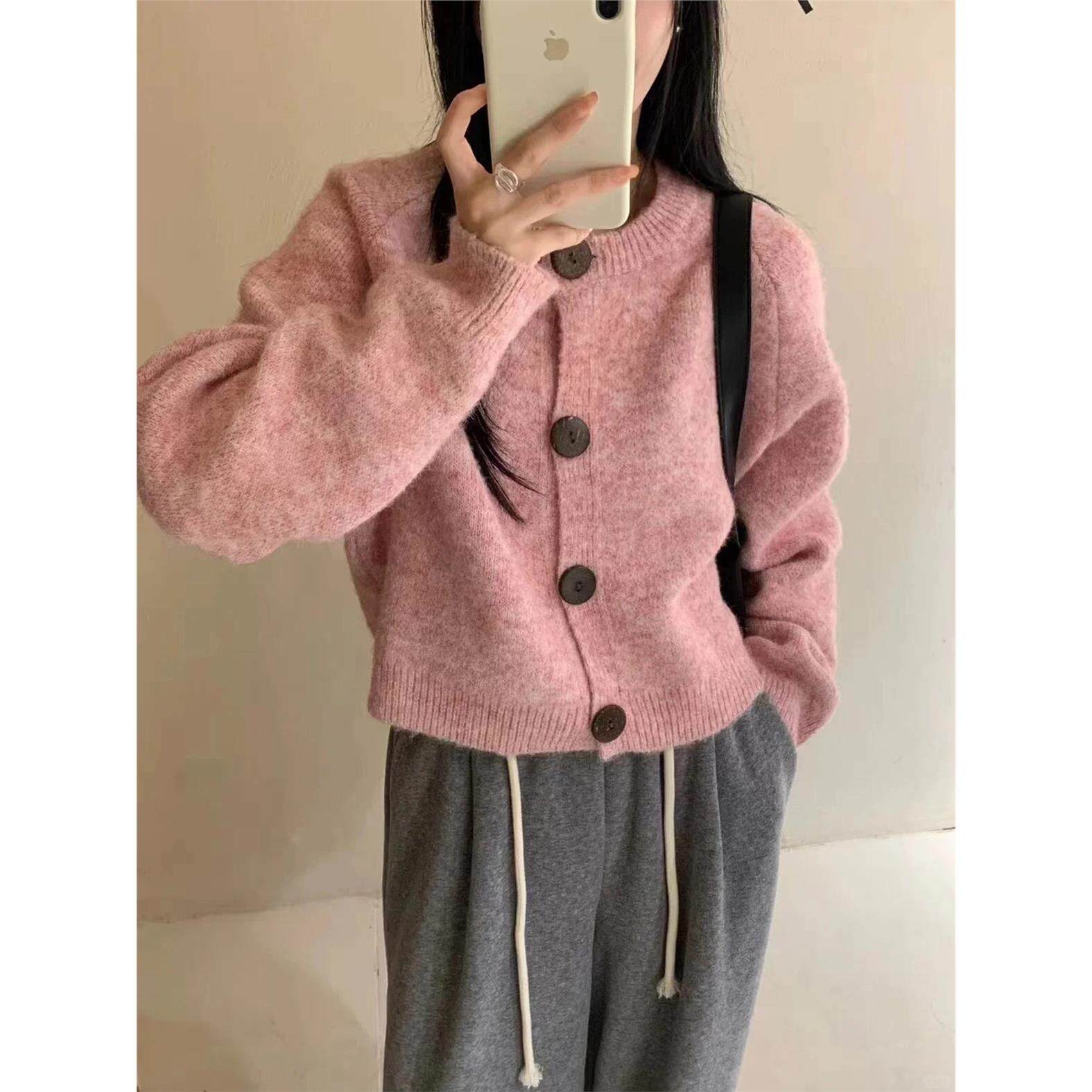 韩系慵懒风软糯宽松黄色针织开衫女2025新款秋冬季穿搭毛衣外套女