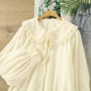 法式 女秋冬甜美百搭叠穿打底衬衣 温柔娃娃领系带杏色软糯加绒衬衫