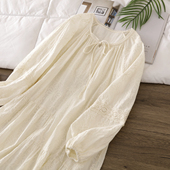 法式 精美刺绣甜美少女系带圆领连衣裙女2024春季 新款 气质减龄长裙