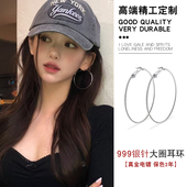 999纯银耳针夸张大耳圈耳饰素圈耳环 2026新款 高级感足银养耳洞