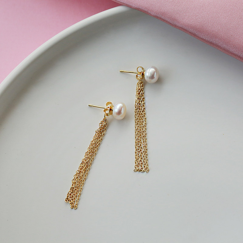 流苏轻奢金色复古甜美风淡水珍珠