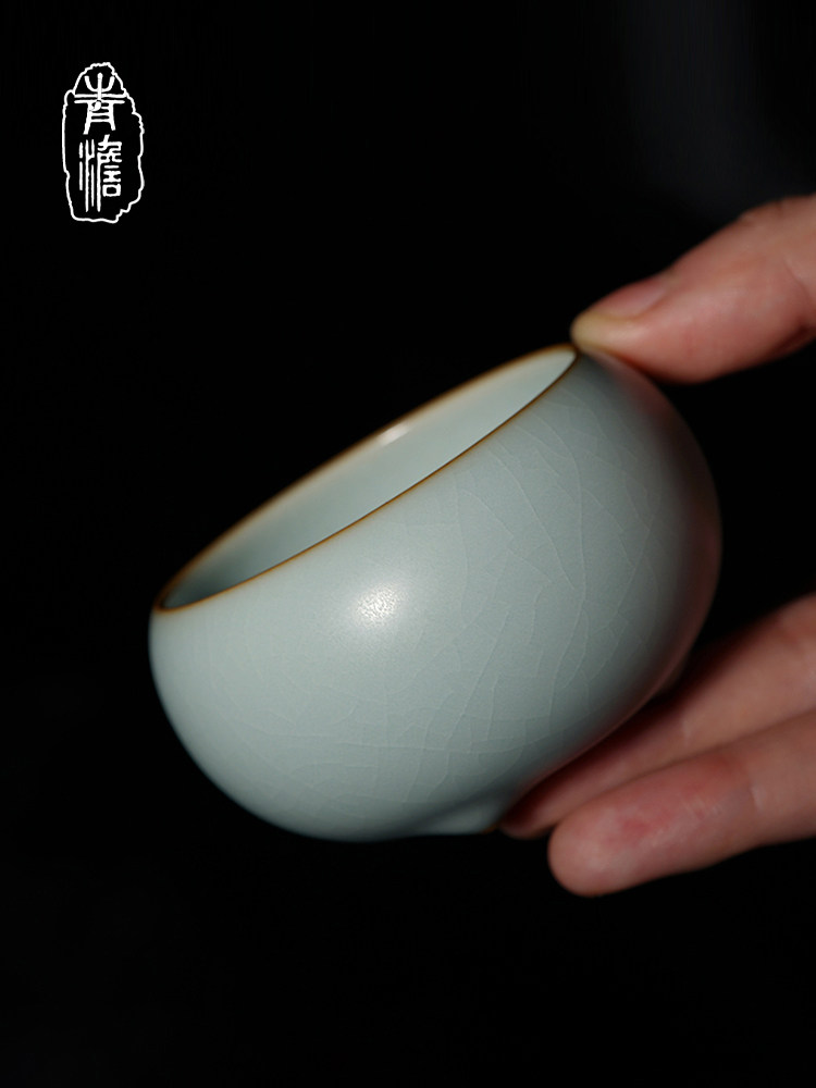 汝窑禅净杯主人杯单杯陶瓷品茗杯覆古茶盏青瓷景德镇汝瓷茶杯开片