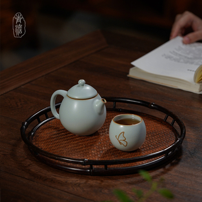 汝窑茶壶套装一壶一杯景德镇茶具一人饮茶个人专用龙蛋轻飏茶组