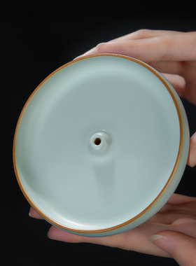 青澹汝窑香插线香檀香香座托家用景德镇陶瓷复古汝瓷礼品青瓷香炉