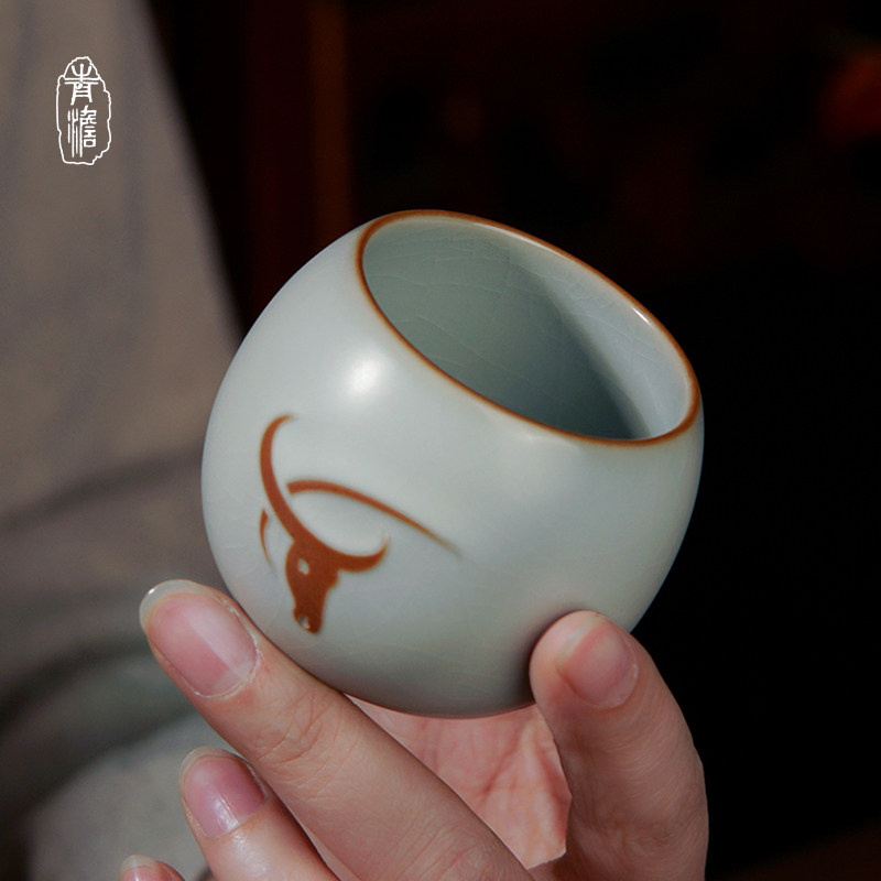 青澹汝窑主人杯单杯茶杯陶瓷景德镇品茗杯汝瓷开片可养冰裂釉青瓷,餐饮具,茶杯,淘宝优惠券,粉丝福利购,淘宝优惠卷