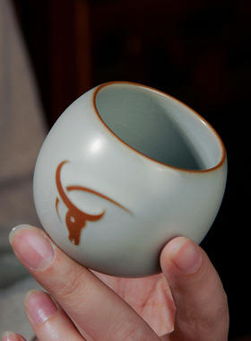 青澹汝窑主人杯单杯茶杯陶瓷景德镇品茗杯汝瓷开片可养冰裂釉青瓷