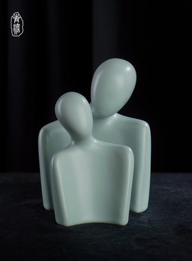 汝窑抽象人物摆件景德镇陶瓷客厅家居装饰品ins风轻奢艺术品汝瓷