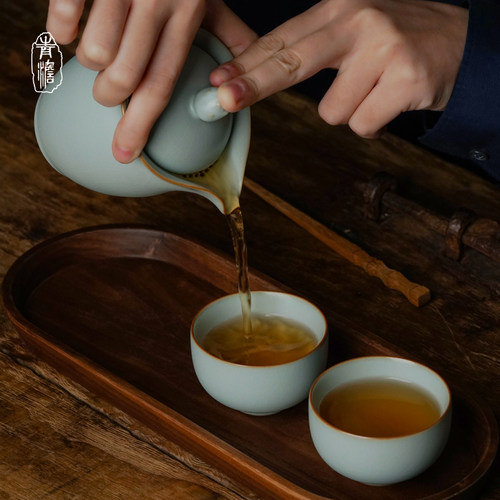 汝窑快客杯旅行茶具套装家用简约便携景德镇陶瓷一壶二杯开片可养 - 封面