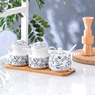 创青花意陶瓷醋壶辣椒油罐餐馆家用调料罐酱油壶调味瓶盐罐组合