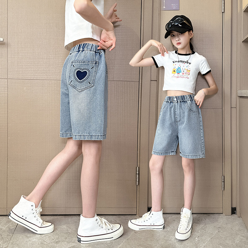 女童裤子夏季薄款外穿短裤休闲洋气宽松夏款牛仔裤夏装儿童五分裤