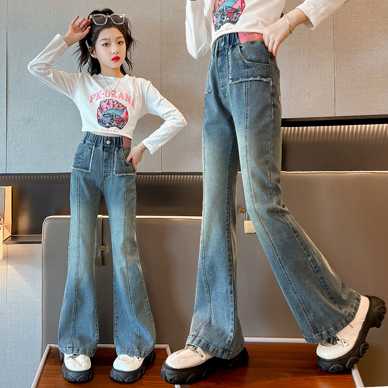 女童牛仔喇叭裤春秋时髦洋气