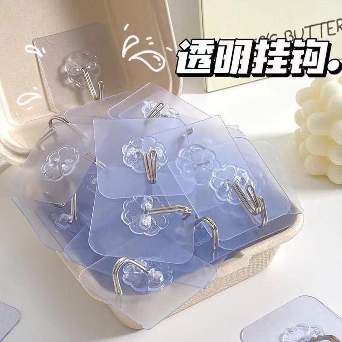防水承重加厚透明粘钩免打孔